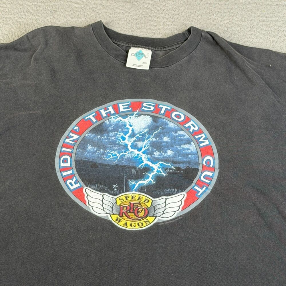 Vintage REO Speedwagon T-Shirt Men XXL Gray 2002 Ridin' The Storm Out Tour Faded